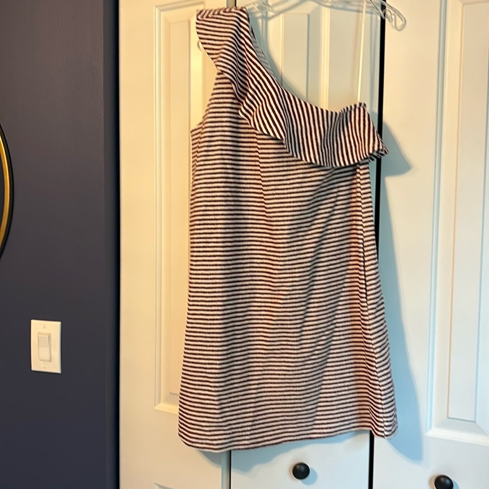 Loft off shoulder dress striped maroon/ cream color